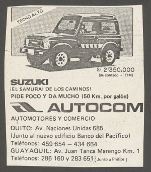 19870400 découpure de journal de la Suzuki Samurai Quito Ecuador.jpg
