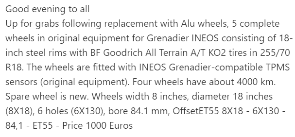 5 Roues Acier complètes en 18 pouces avec pneus BF Goodrich AT2 en 255/70 R18 équipées des capteurs TPMS.